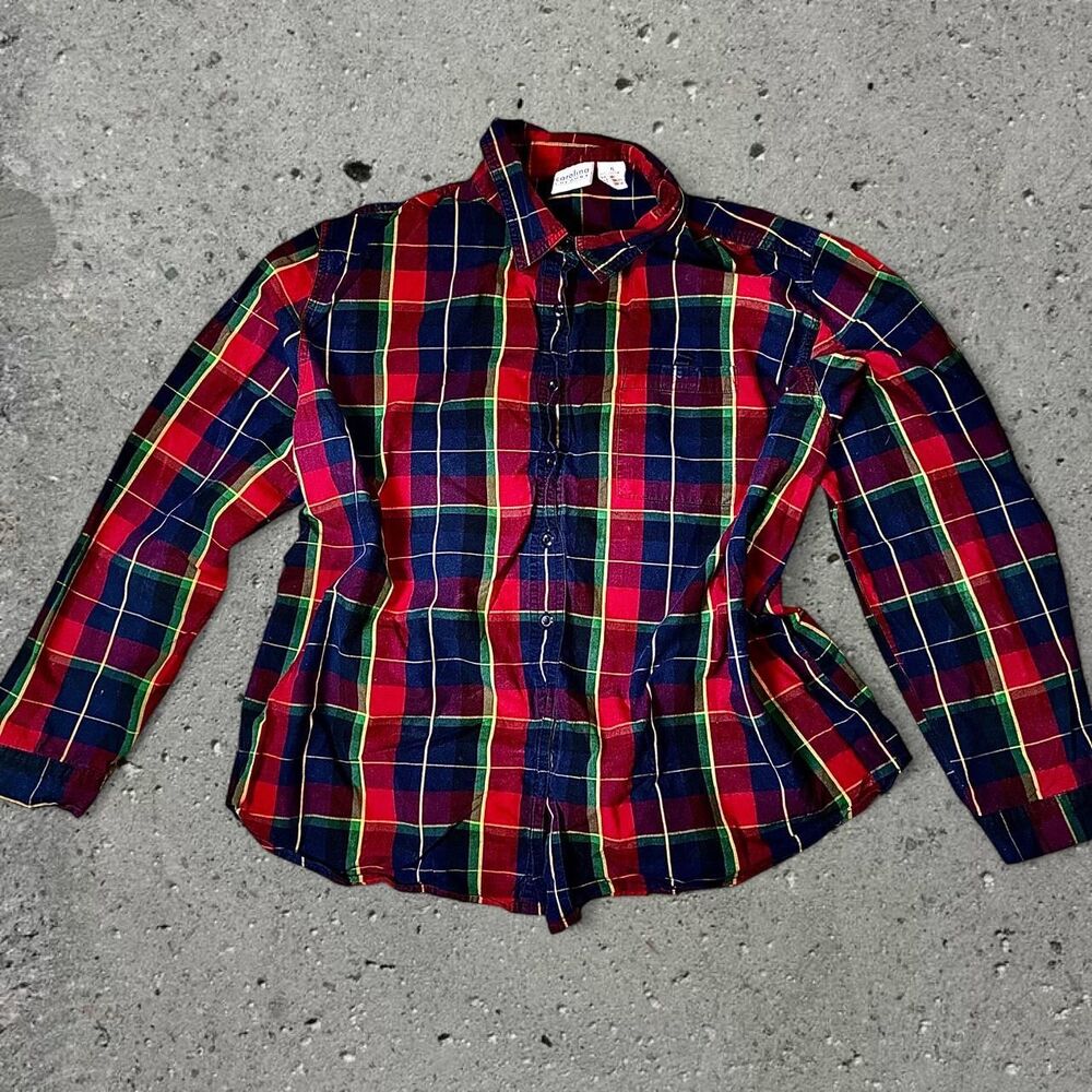 Carolina Colours Womens plaid cotton button-up shirt XL